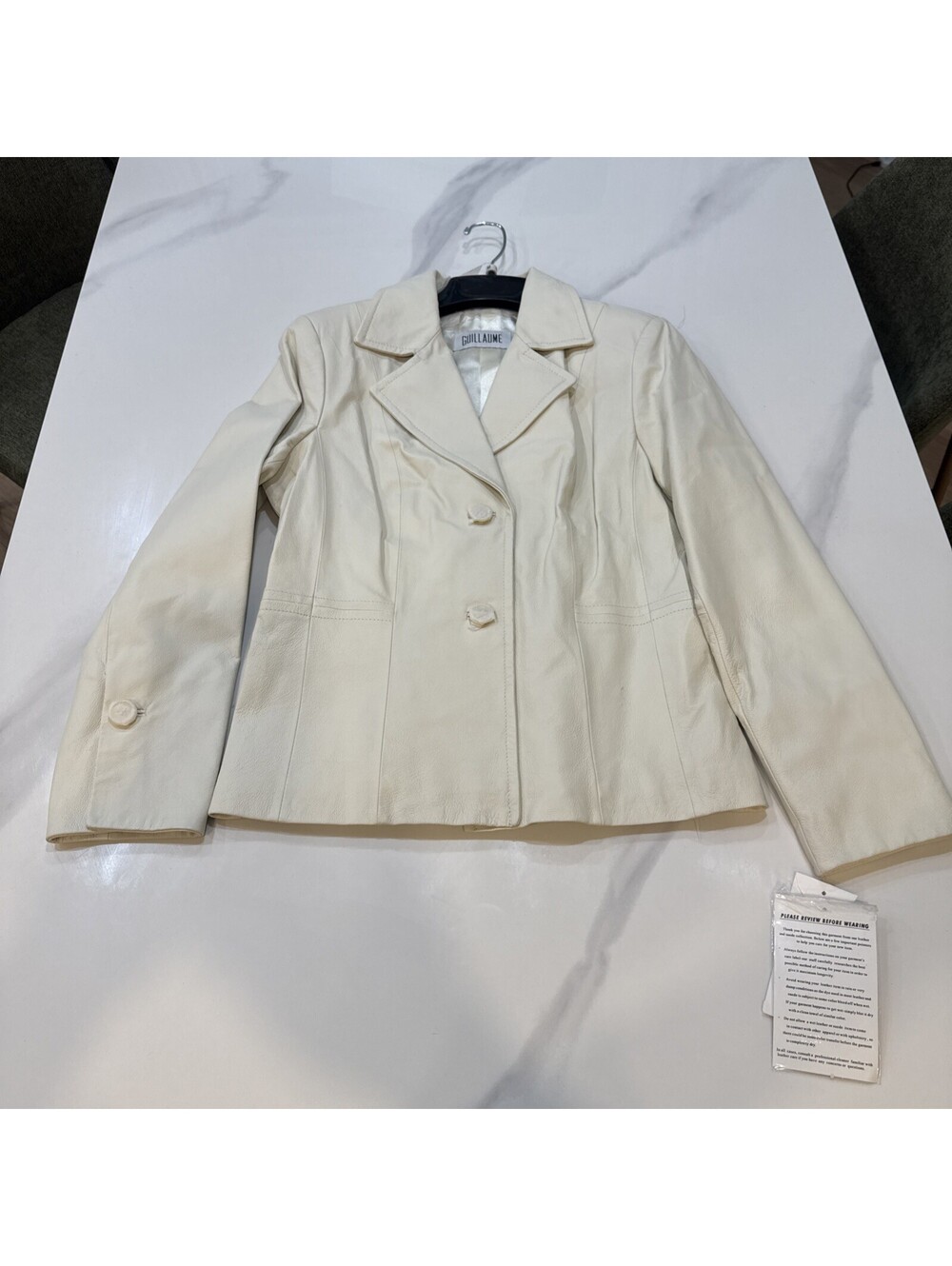 New With Tags, Women’s Guillaume Ivory Leather Jacket, Medium,